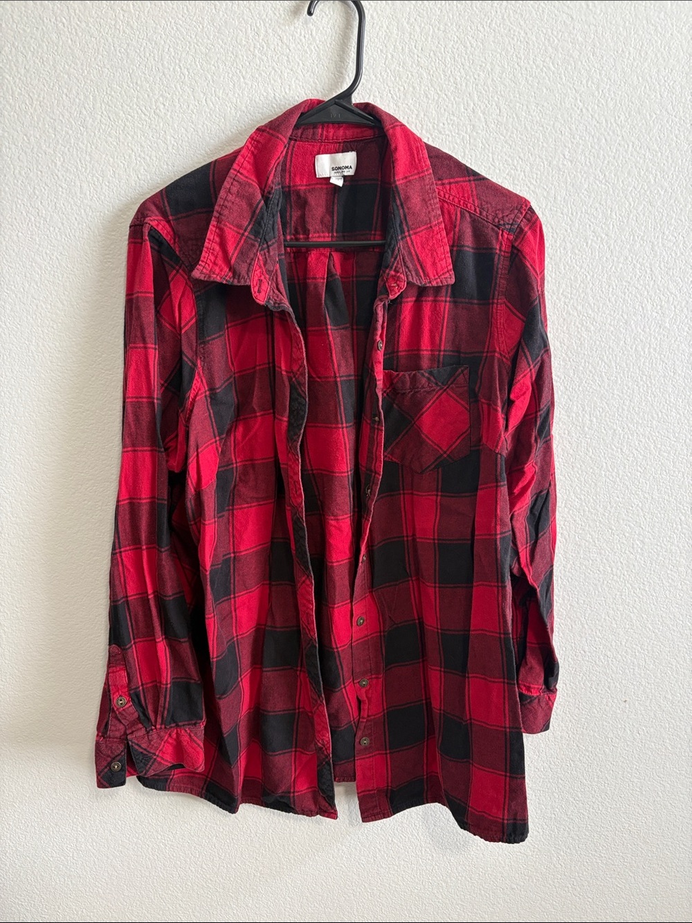 Sonoma Red and Black Plaid Button-Up Shirt